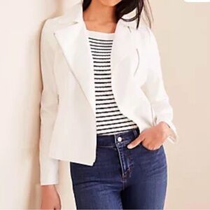 Ann Taylor Off-White Cotton Linen Moto Zip Jacket 14p